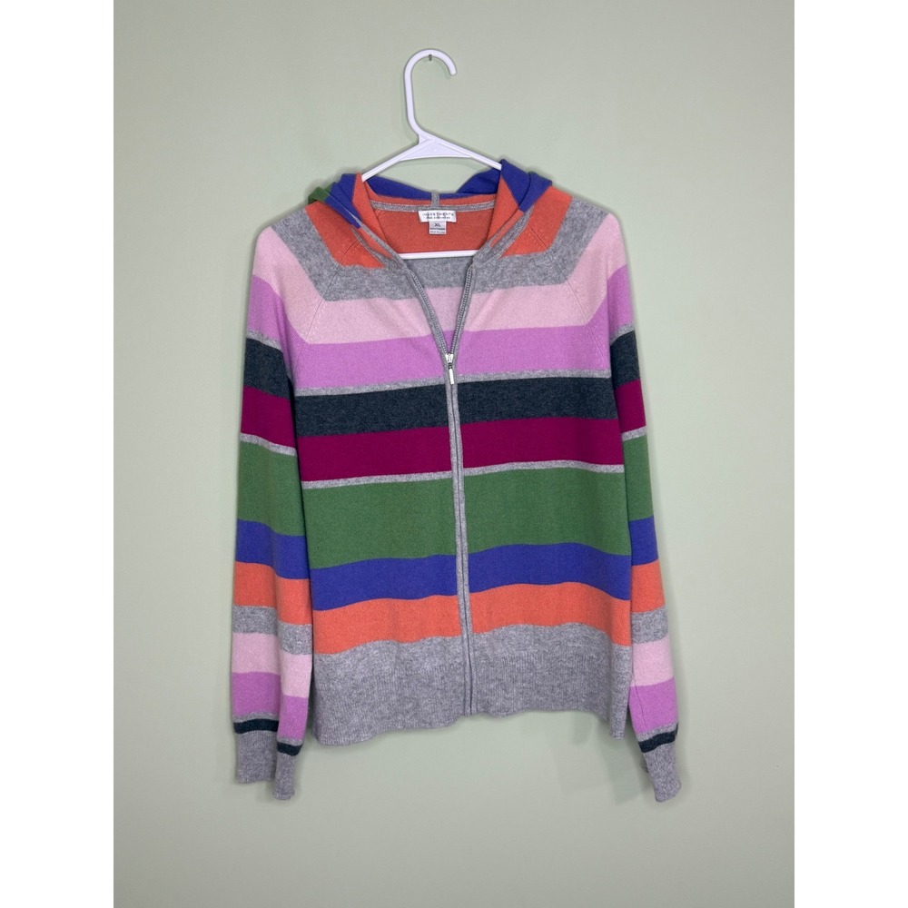 Investments Womens XL colorful stripe full Zip Hood cashmere Sweater chic boho